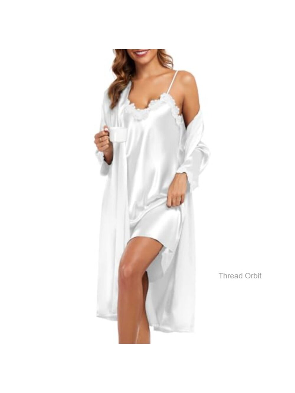 Satin Nightgown & Robe 2-Piece Set Lace Bridal Sleepwear Loungewear